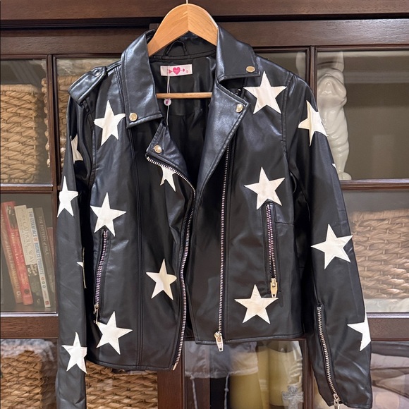 Buddy Love Jackets & Blazers - Buddy Love Black Pleather Jacket with White Stars